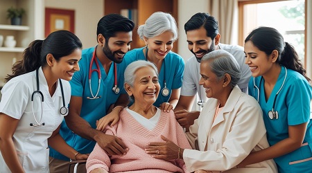 Caretaker assisting elderly person at home in Navi Mumbai